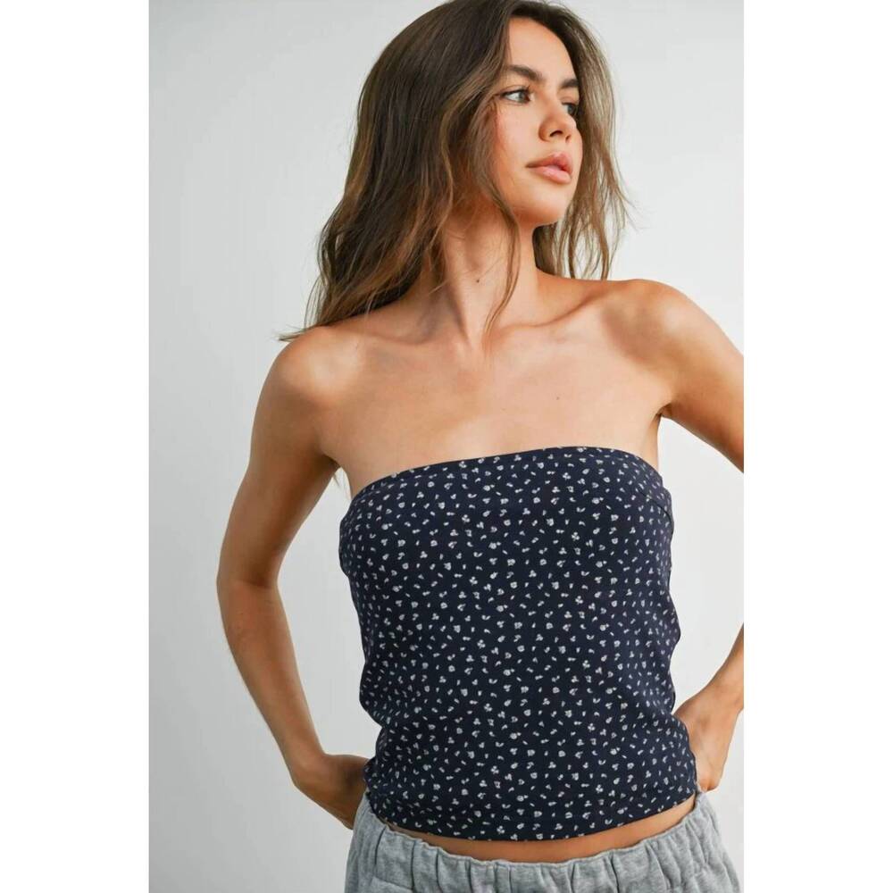 NEW BUTTERMELON midnight ditsy strapless top in blue